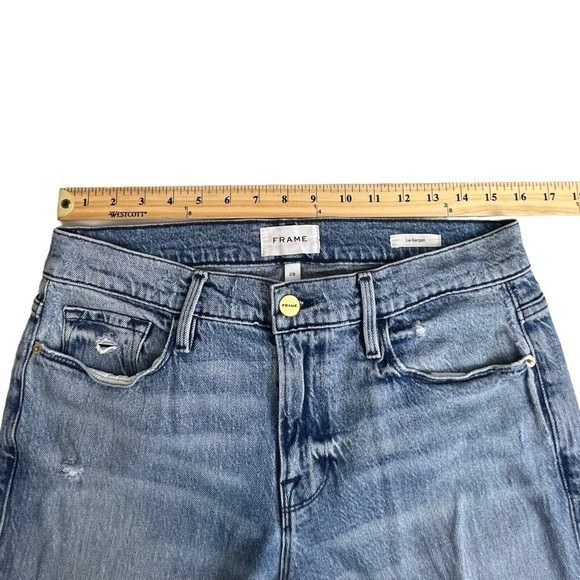 Frame Womens Light Wash Mid Rise Distressed Le Garcon Straight Leg Jeans Size 28 - Picture 4 of 9